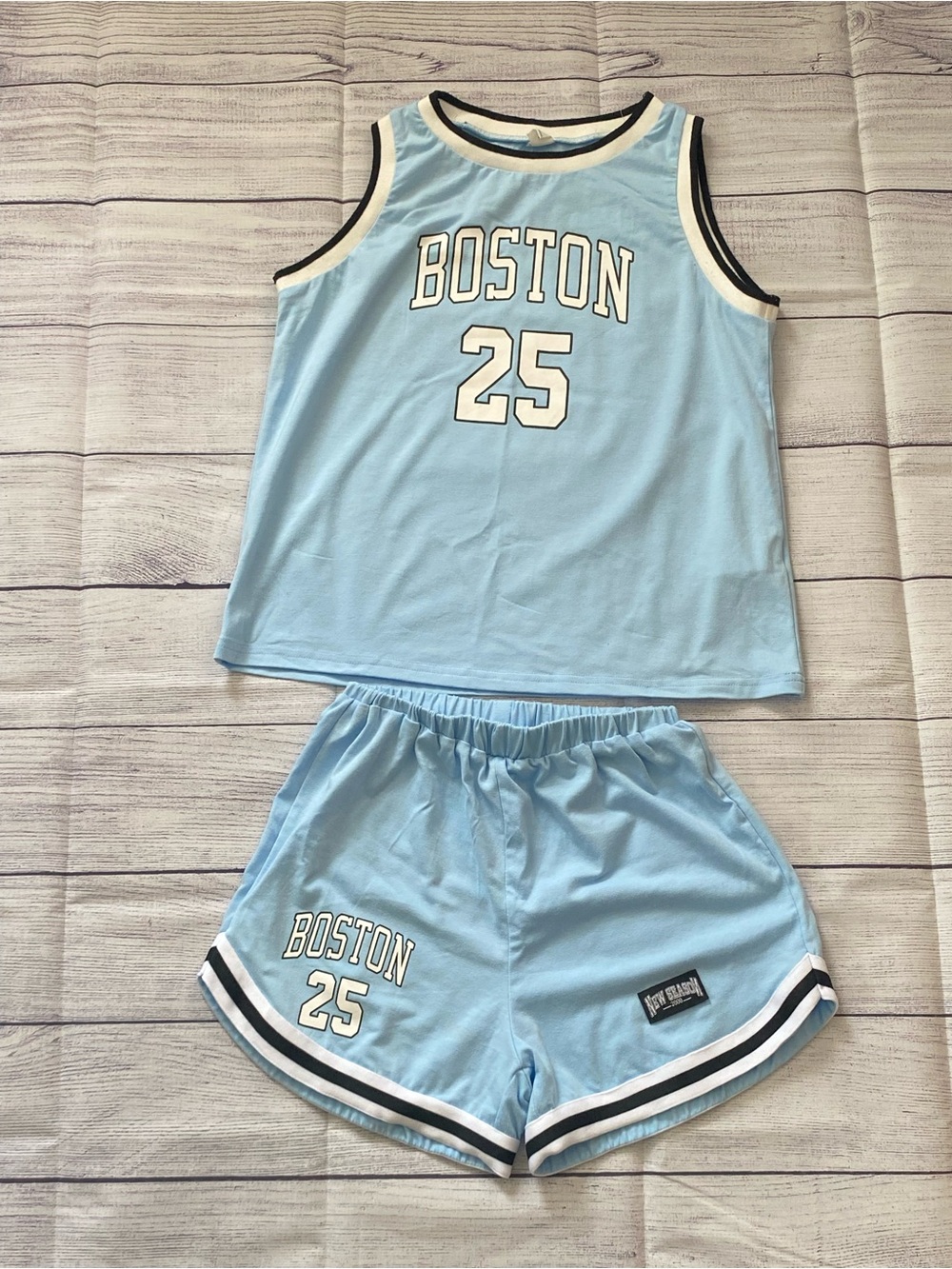 Boston 25 Light Blue Girls  Basketball Set - Sleeveless Top & Shorts size 12